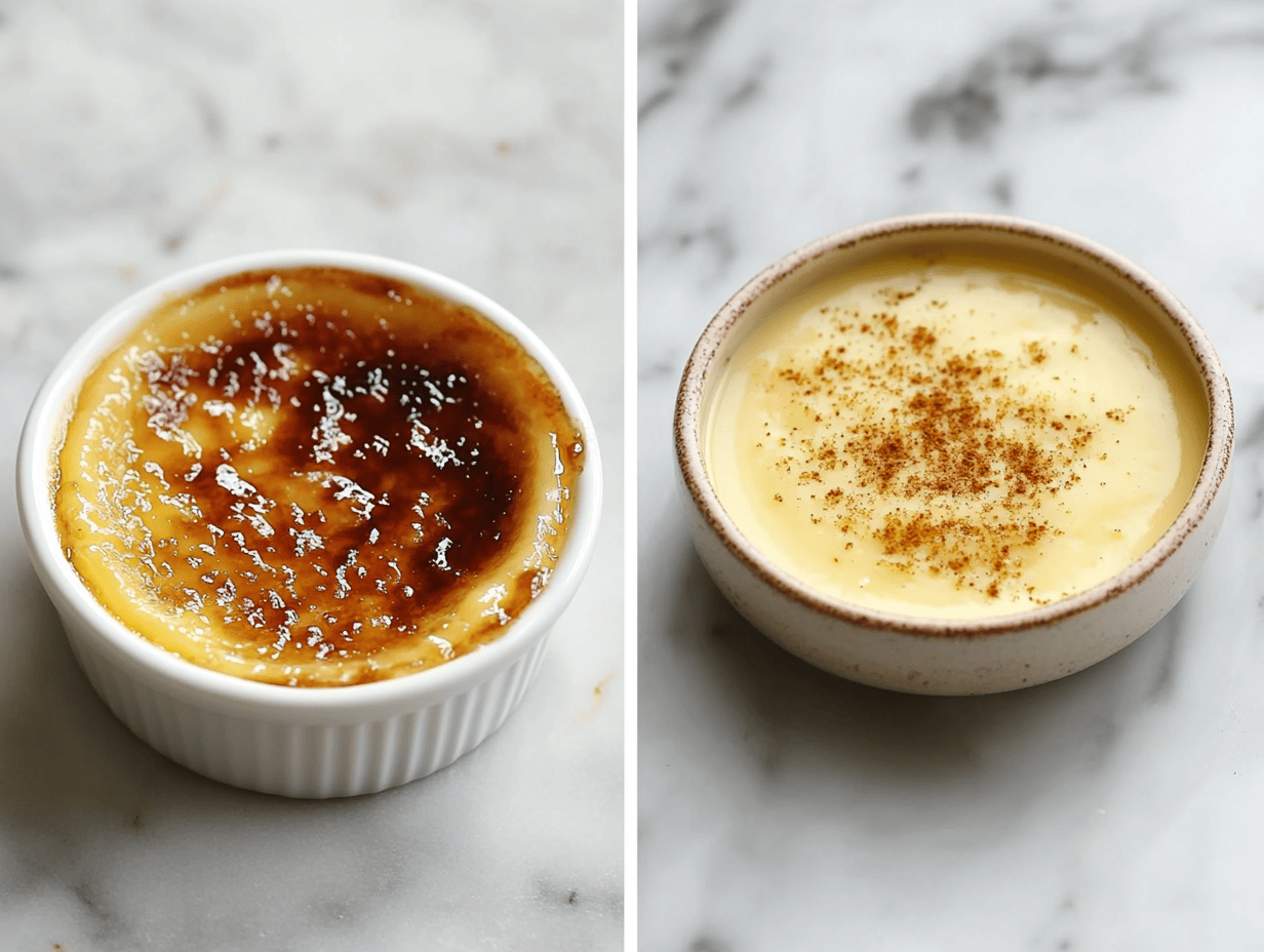 Crème brûlée and custard side-by-side comparison