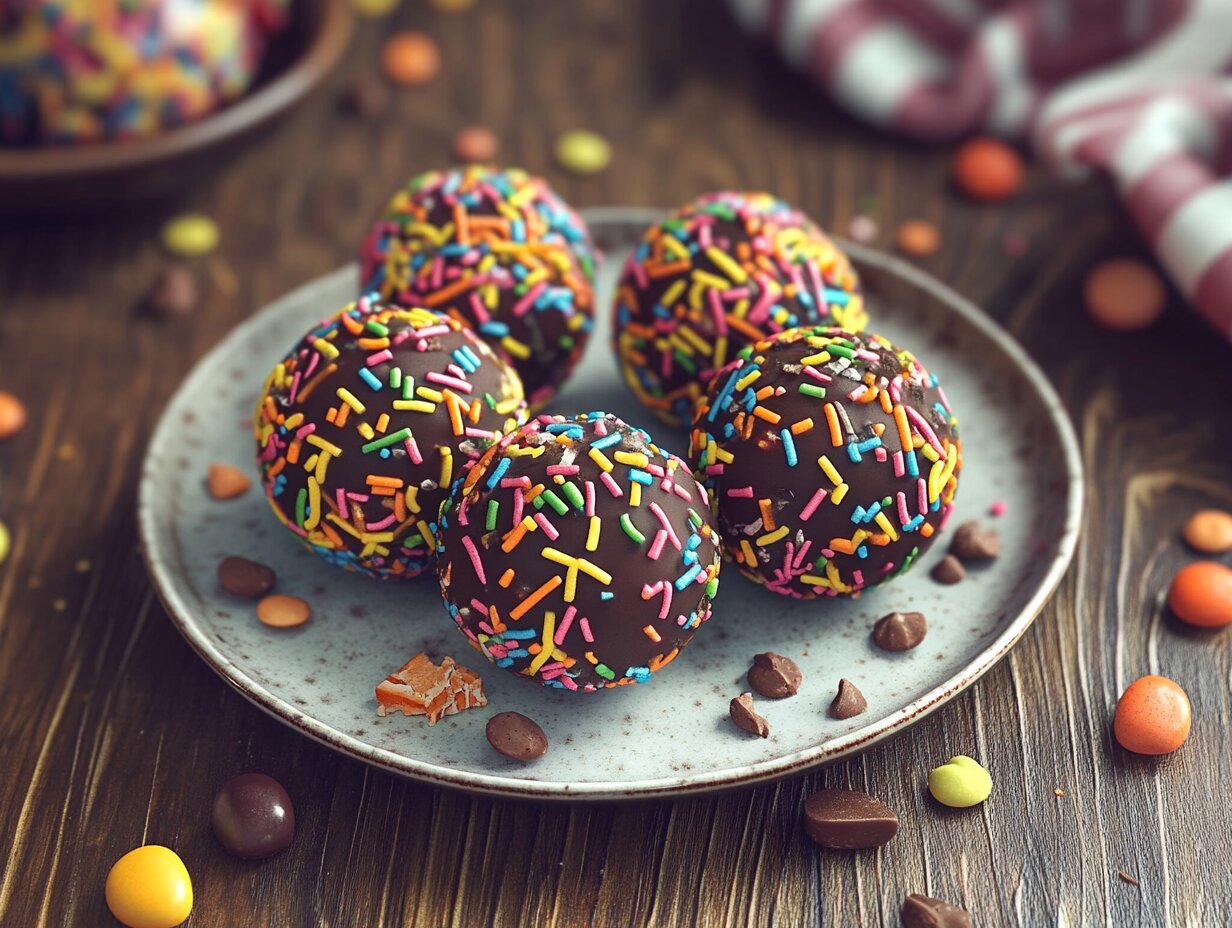 A plate of chocolate-coated Butterfinger Balls.