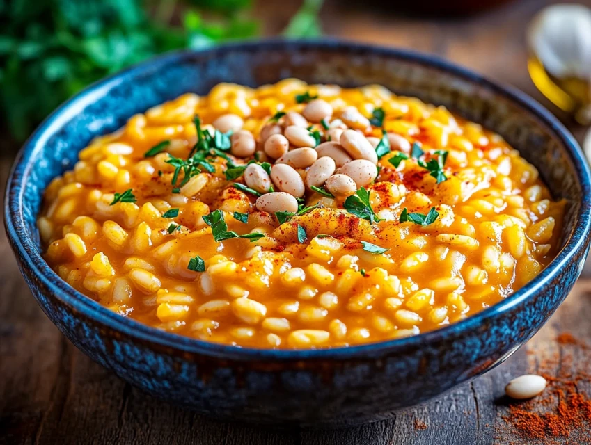 Bowl of Pumpkin Risotto with Beans